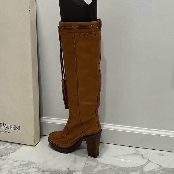 YSL Rive Gauche Brown Leather Boots 👢 👢Brand 🆕 size 8/ size 38 European - Picture 2 of 13